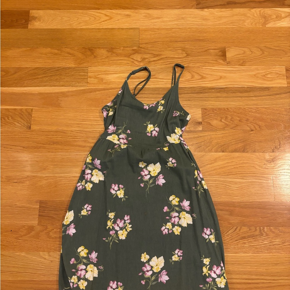Floral Green Dress with Yellow and Pink Flowers